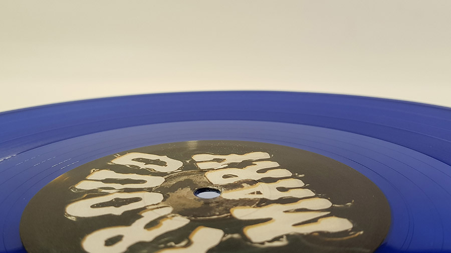 Vinyl record pressing Blue transparent disc